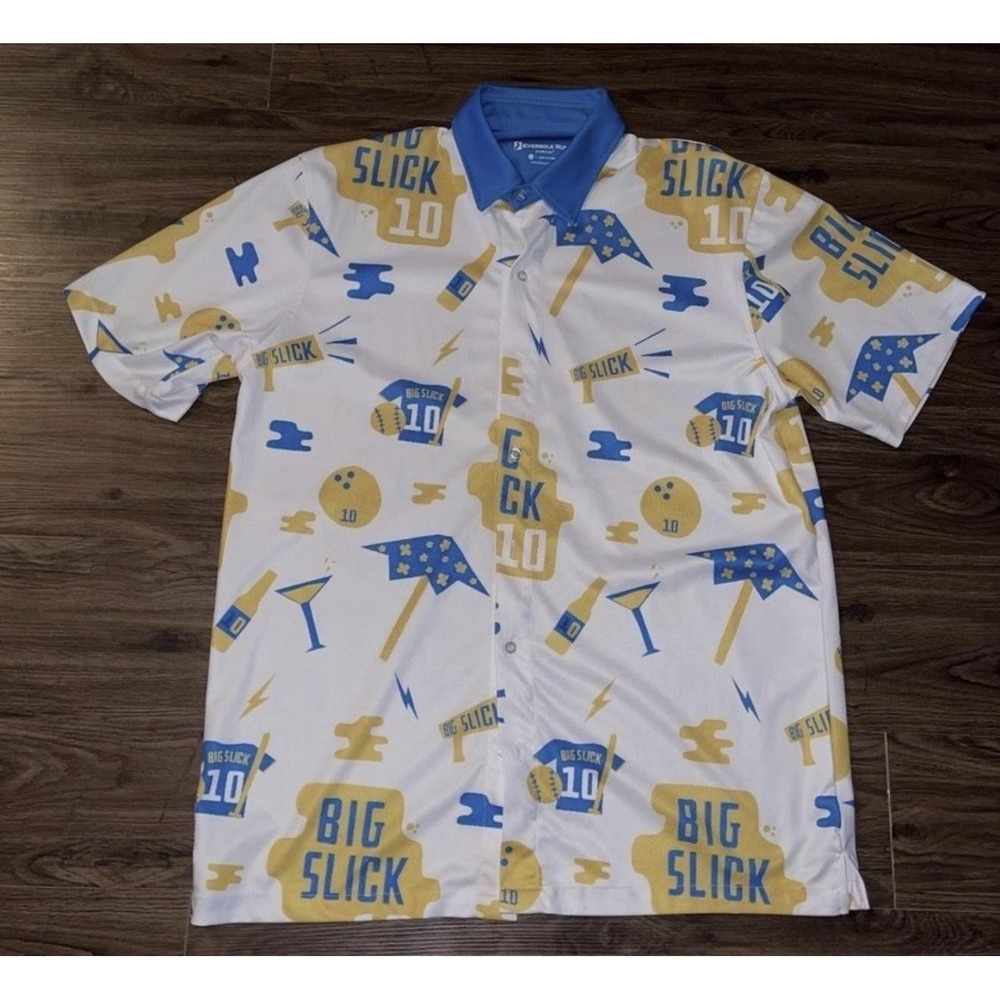 Eversole Run Shirt Mens Large White Big Slick 10 Print Short Sleeve Button Up